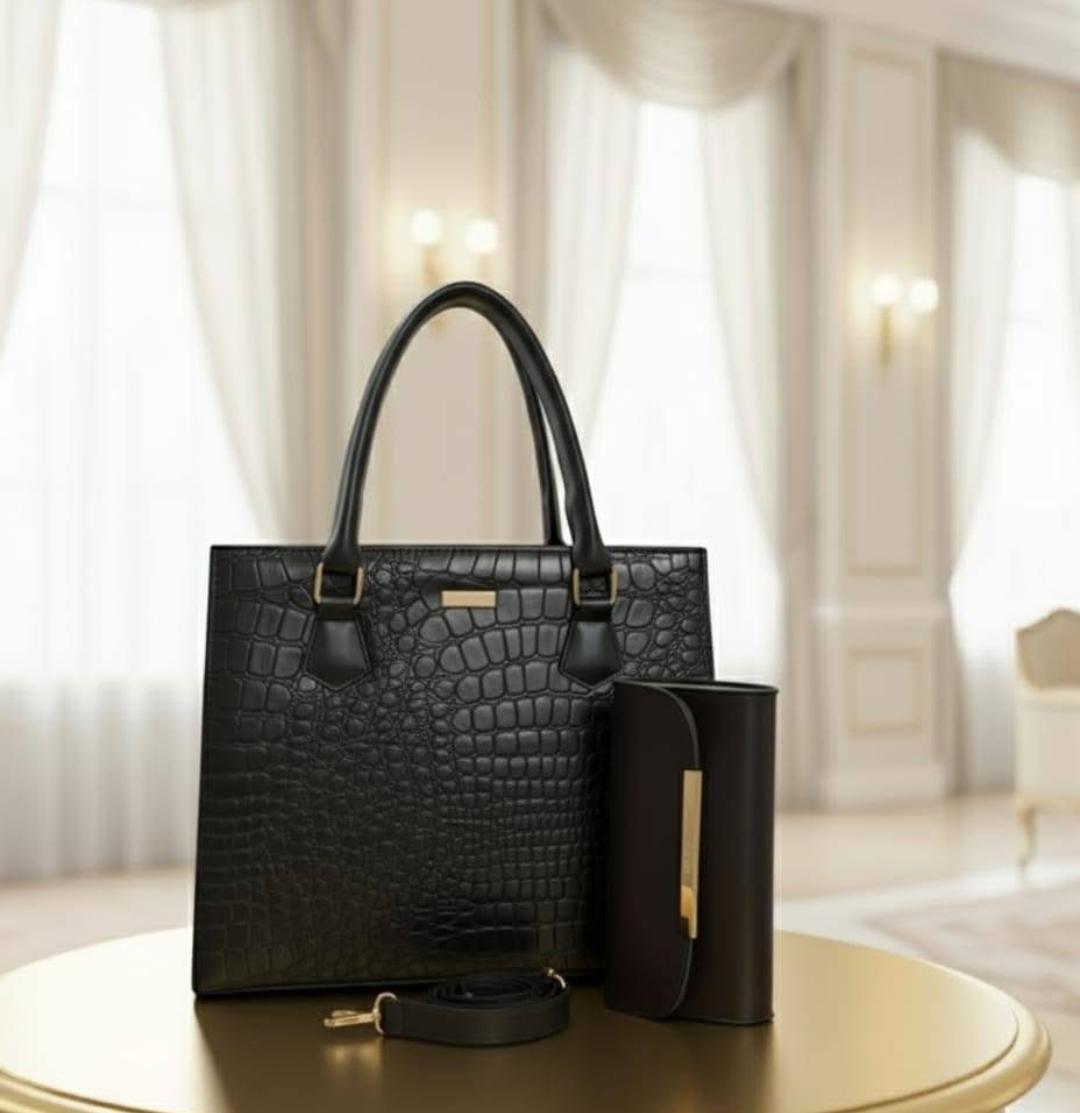 Rexin Material hand bag (Crocodile 2 pcs set hand bag)