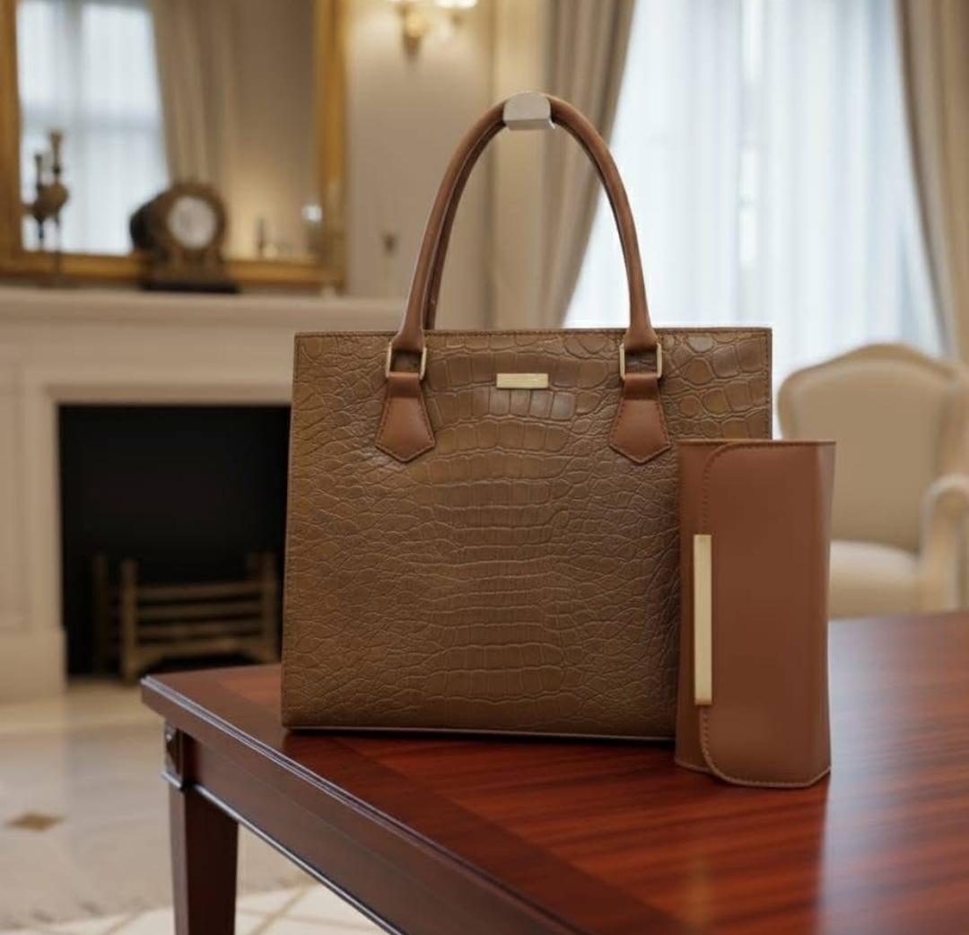 Rexin Material hand bag (Crocodile 2 pcs set hand bag)