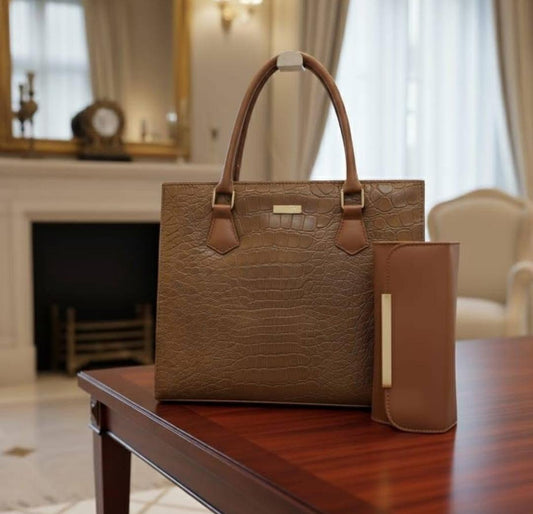 Rexin Material hand bag (Crocodile 2 pcs set hand bag)