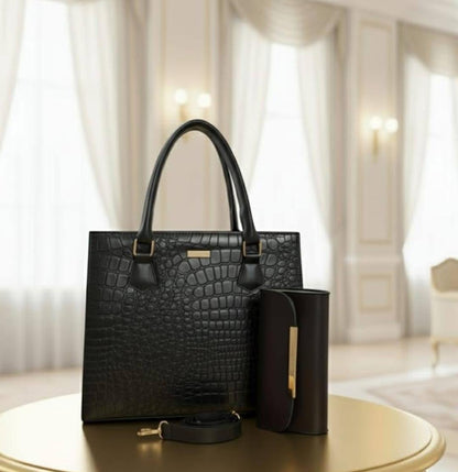 Rexin Material hand bag (Crocodile 2 pcs set hand bag)